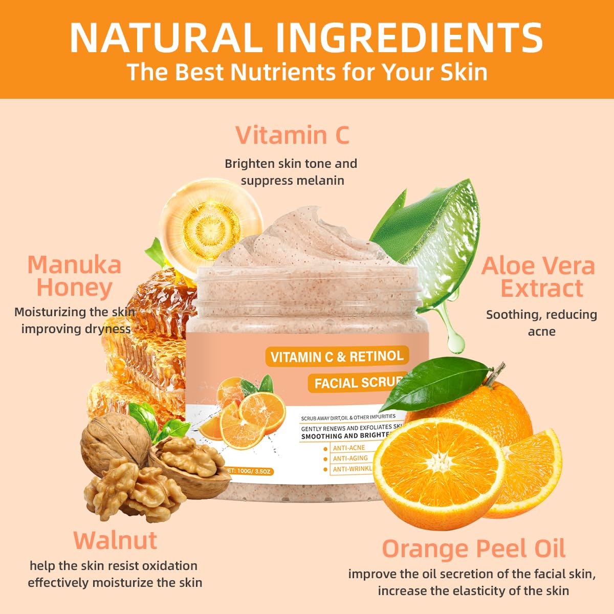 IREV Vitamin C Face Scrub with natural ingredients display