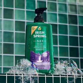 Irish Spring 5 in 1 Body Wash for Men bottle with Fresh Eucalyptus & Bergamot scent