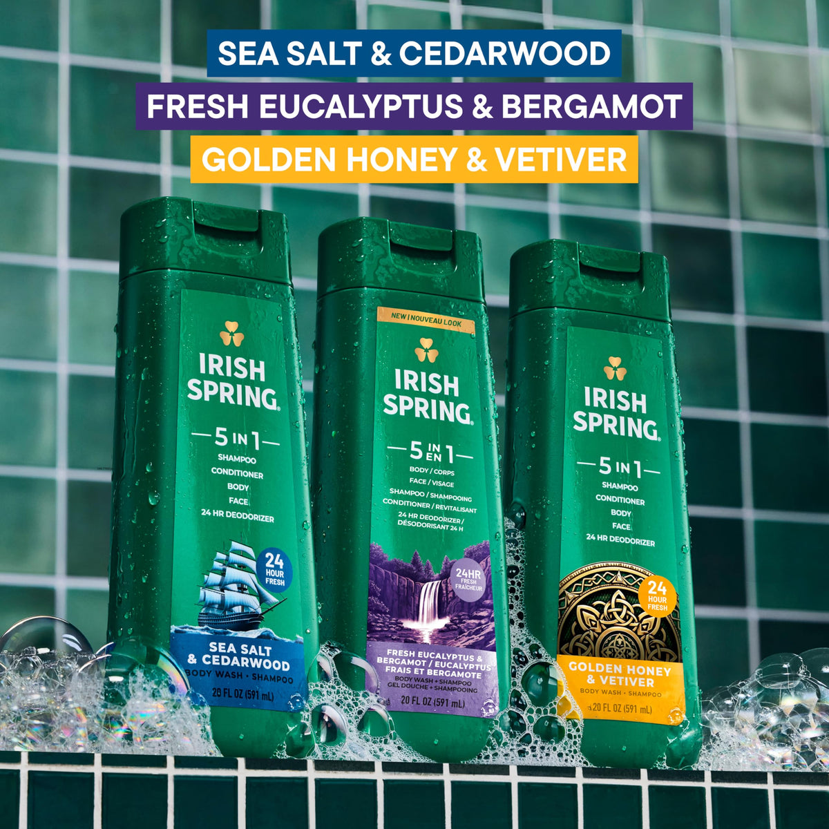 Irish Spring 5 in 1 Body Wash for Men with eucalyptus leaves