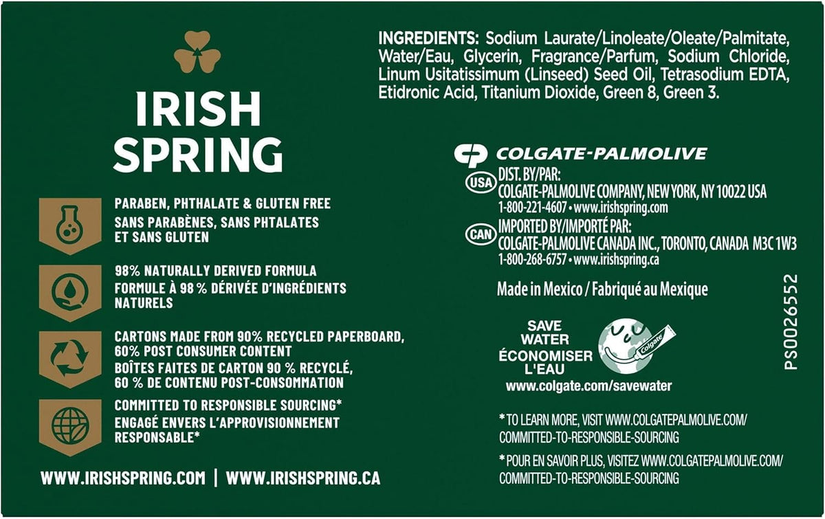Irish Spring Deodorant Bar Soap Original close-up of bar