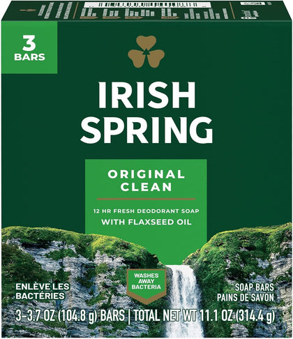 Irish Spring Deodorant Bar Soap Original front view, pack of 2