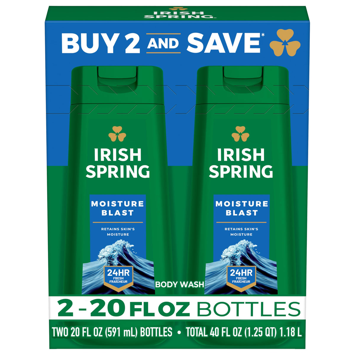 Irish Spring Moisture Blast Body Wash for Men 20 Fl Oz front view
