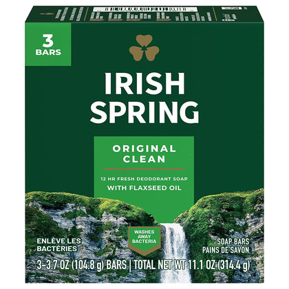 Irish Spring Original Deodorant Soap 3 Bars Pack of 2 front view