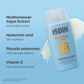 ISDIN Fusion Water MAGIC Face Sunscreen SPF 40 lifestyle use in outdoor setting