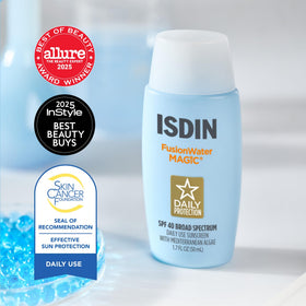 ISDIN Fusion Water MAGIC Face Sunscreen SPF 40 side view with packaging
