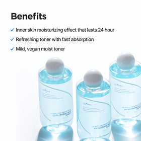 IsNtree Ultra-Low Molecular Hyaluronic Acid Toner on bathroom shelf