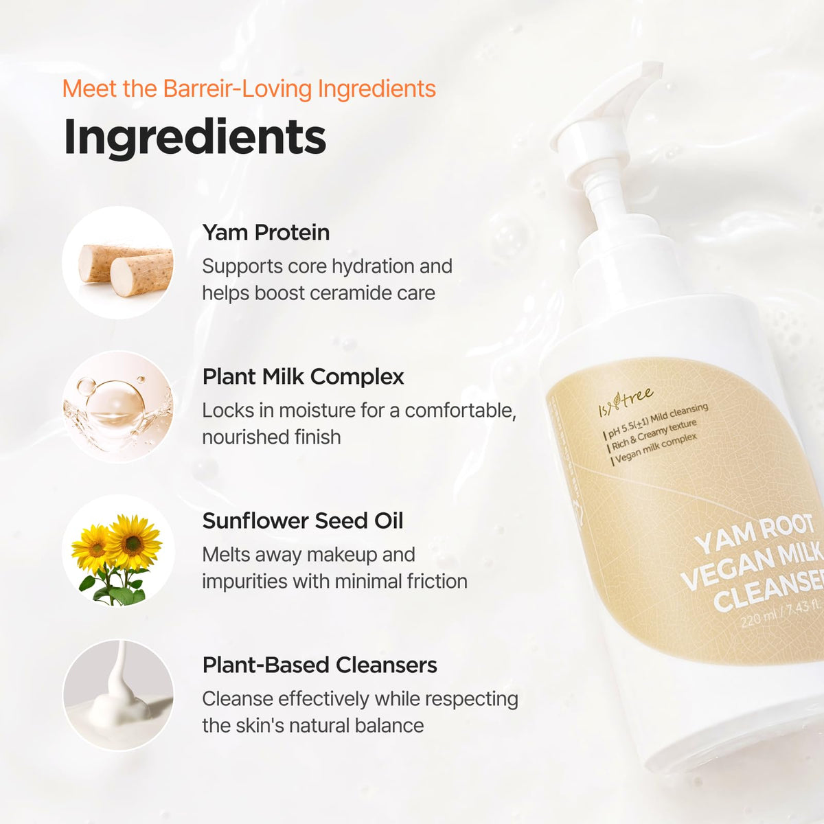 IsNtree Yam Root Vegan Milk Cleanser application on skin