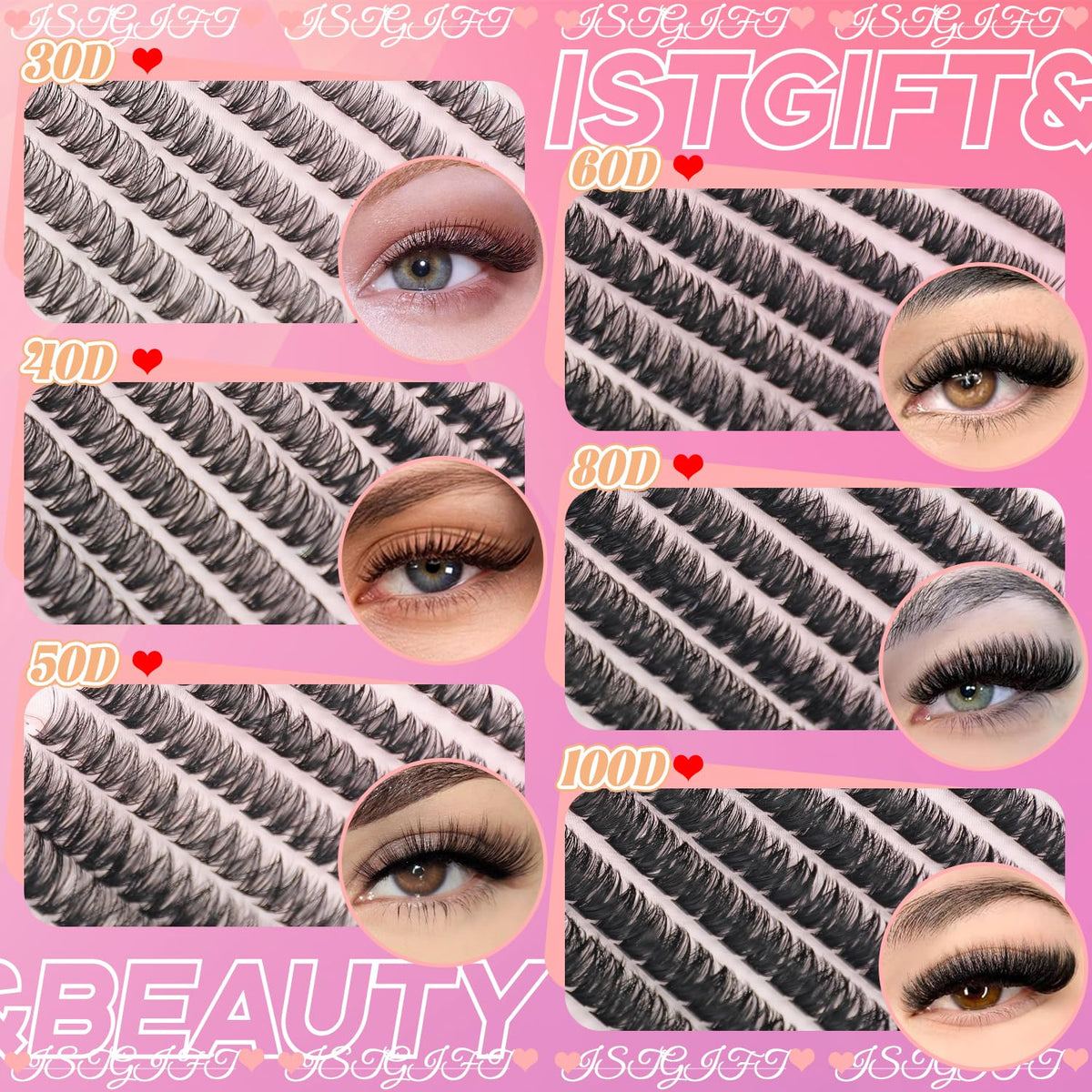 ISTGIFT Lash Clusters D Curl Natural Wispy Eyelashes on model