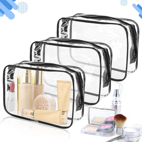 ISUSSER clear makeup bags stacked together for storage