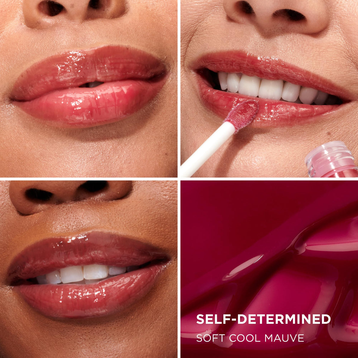 IT Cosmetics Confidence in a Serum Lip Gloss Soft Cool Mauve petal applicator close-up