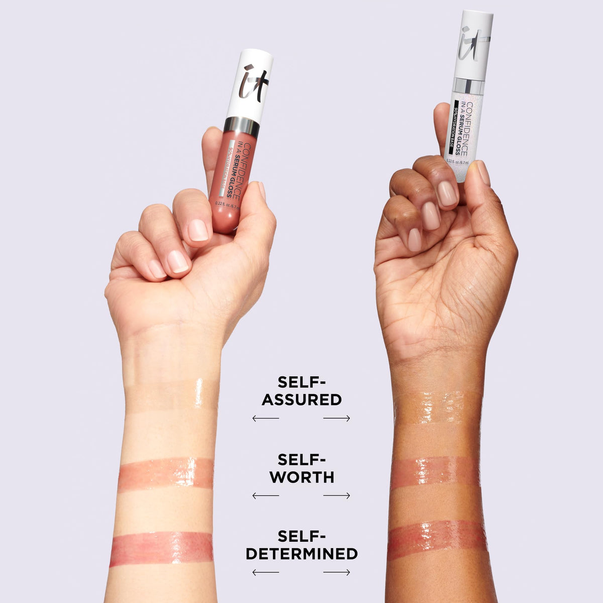 IT Cosmetics Confidence in a Serum Lip Gloss Soft Cool Mauve with other makeup products