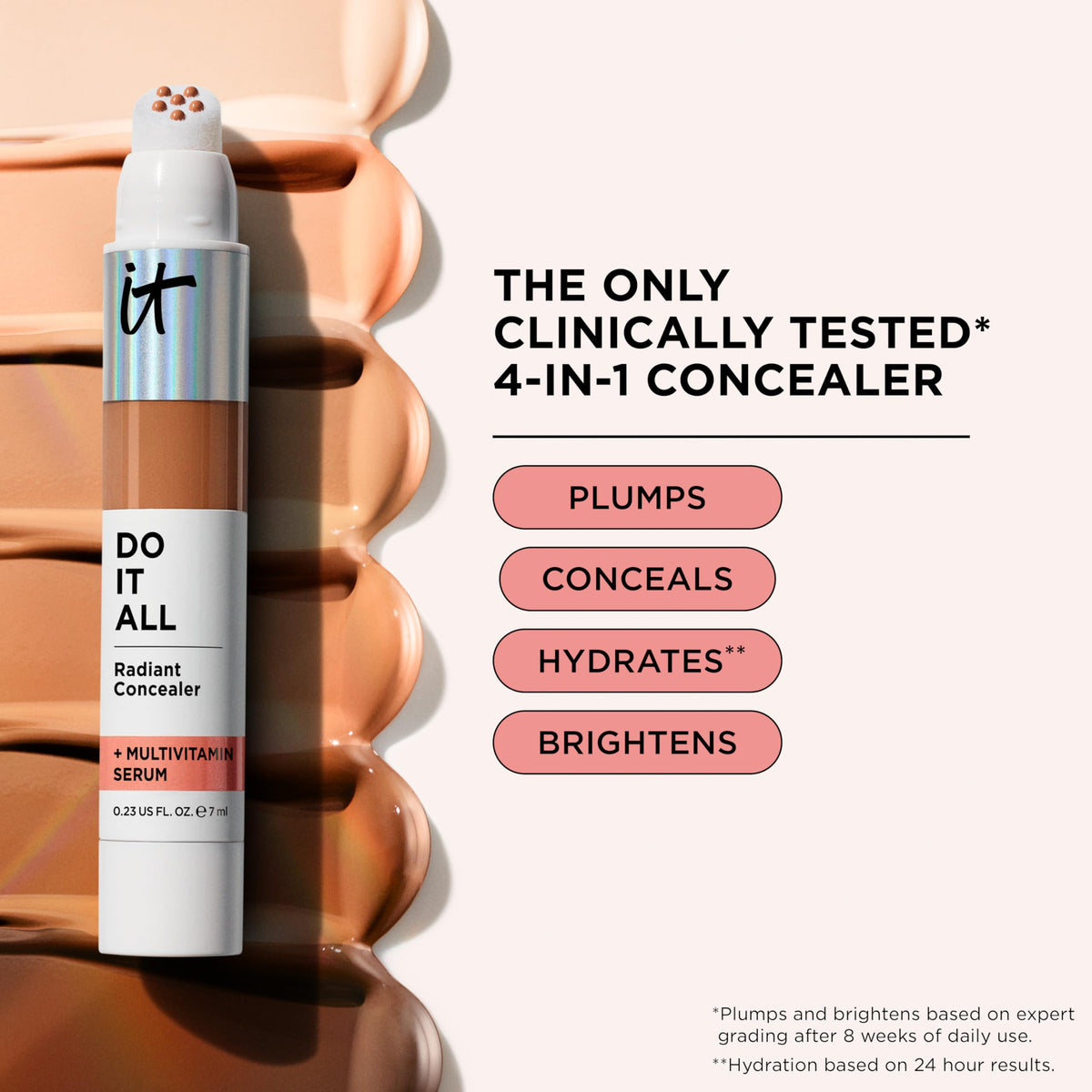 IT Cosmetics Do It All Radiant Concealer 305 Medium Neutral in use with brush