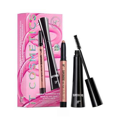 IT Cosmetics Holiday Makeup Set featuring Glimmering Rose Eyeshadow Stick and Superhero Mascara
