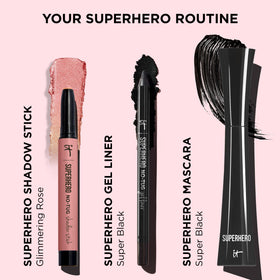 IT Cosmetics Superhero Eyeshadow Stick Glimmering Rose with other makeup products