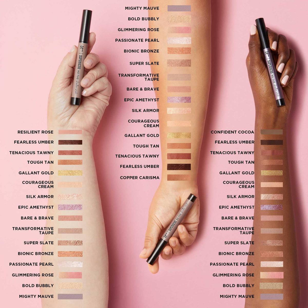 IT Cosmetics Superhero No-Tug Eyeshadow Stick with makeup accessories
