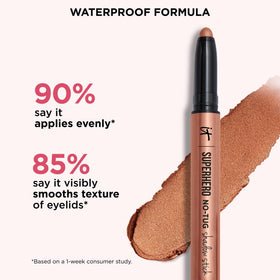 IT Cosmetics Superhero No-Tug Waterproof Eyeshadow Stick Copper Charisma applied on eyelids