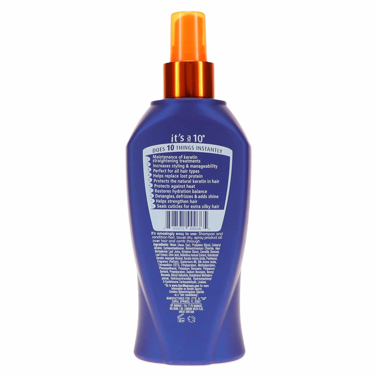 It's a 10 Haircare Miracle Leave-In Conditioner Spray packaging side view