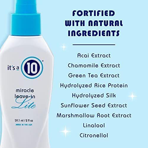 It's a 10 Haircare Miracle Leave-In Lite 2 fl. oz. bottle on a bathroom counter