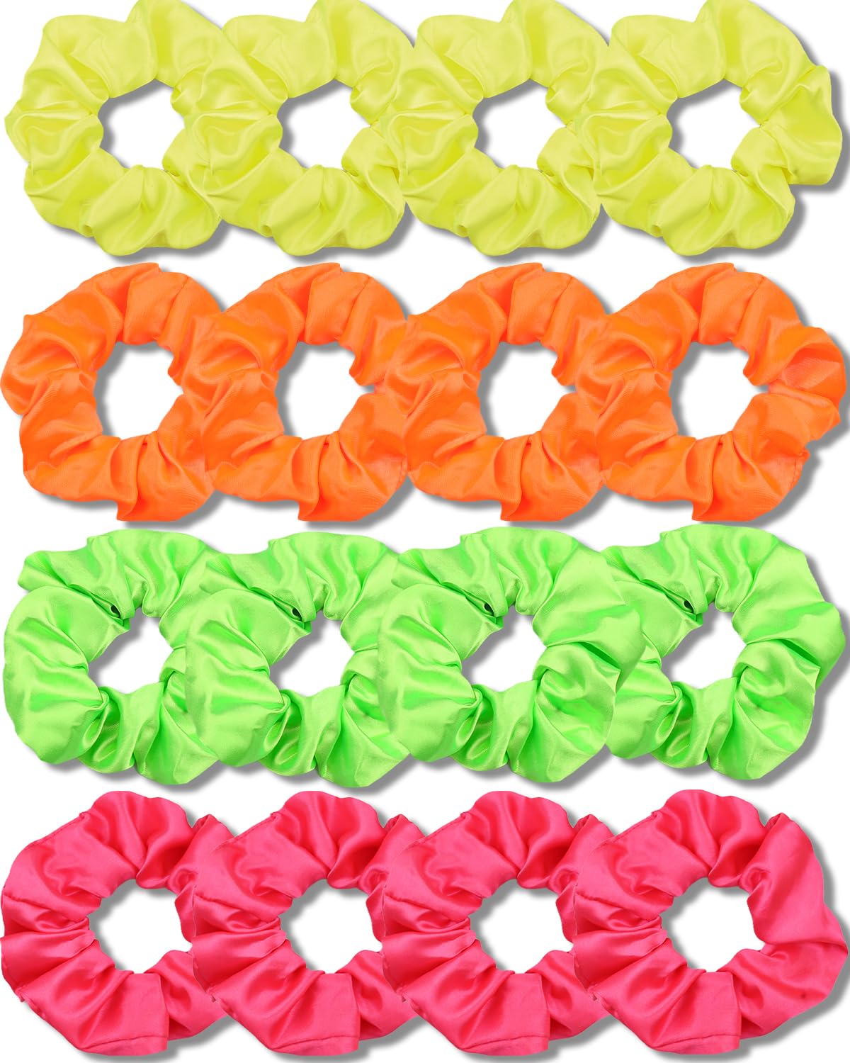 IVARYSS Satin Neon Scrunchies 16 Pack assorted colours front view