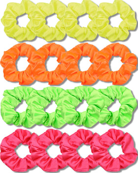 IVARYSS Satin Neon Scrunchies 16 Pack assorted colours front view