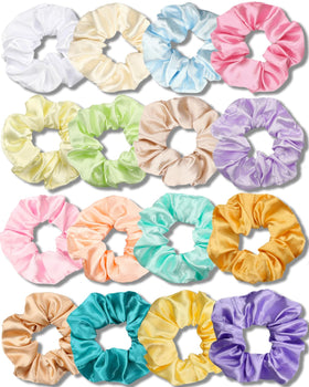 IVARYSS Satin Scrunchies 16 pack in assorted colours