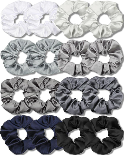 IVARYSS Satin Scrunchies 16 Pack Multi-Gray front view