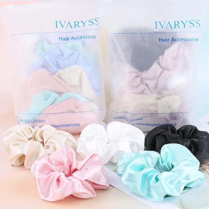 IVARYSS Satin Scrunchies spread out on a flat surface