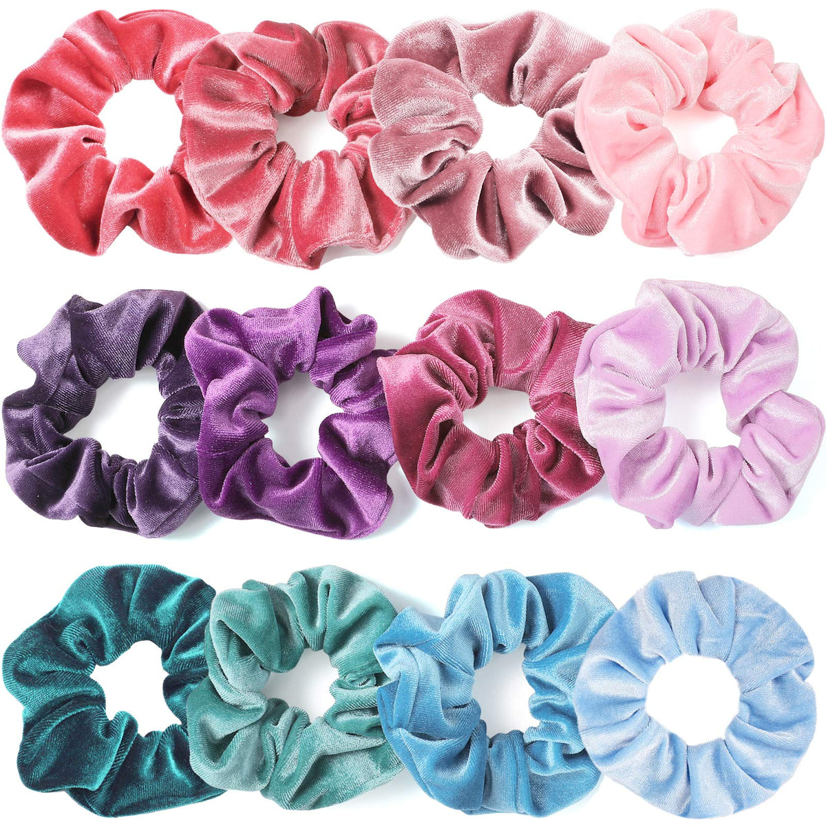 IVARYSS Velvet Scrunchies 12 Pcs assorted colours front view