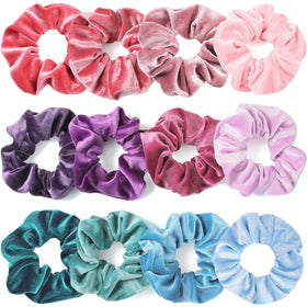 IVARYSS Velvet Scrunchies 12 Pcs assorted colours front view