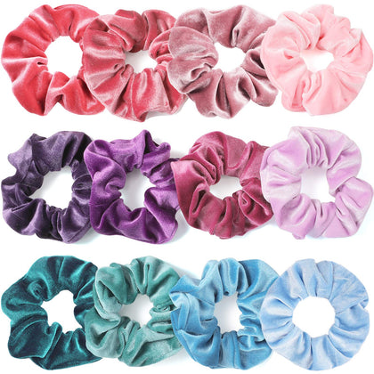 IVARYSS Velvet Scrunchies 12 Pcs assorted colours front view