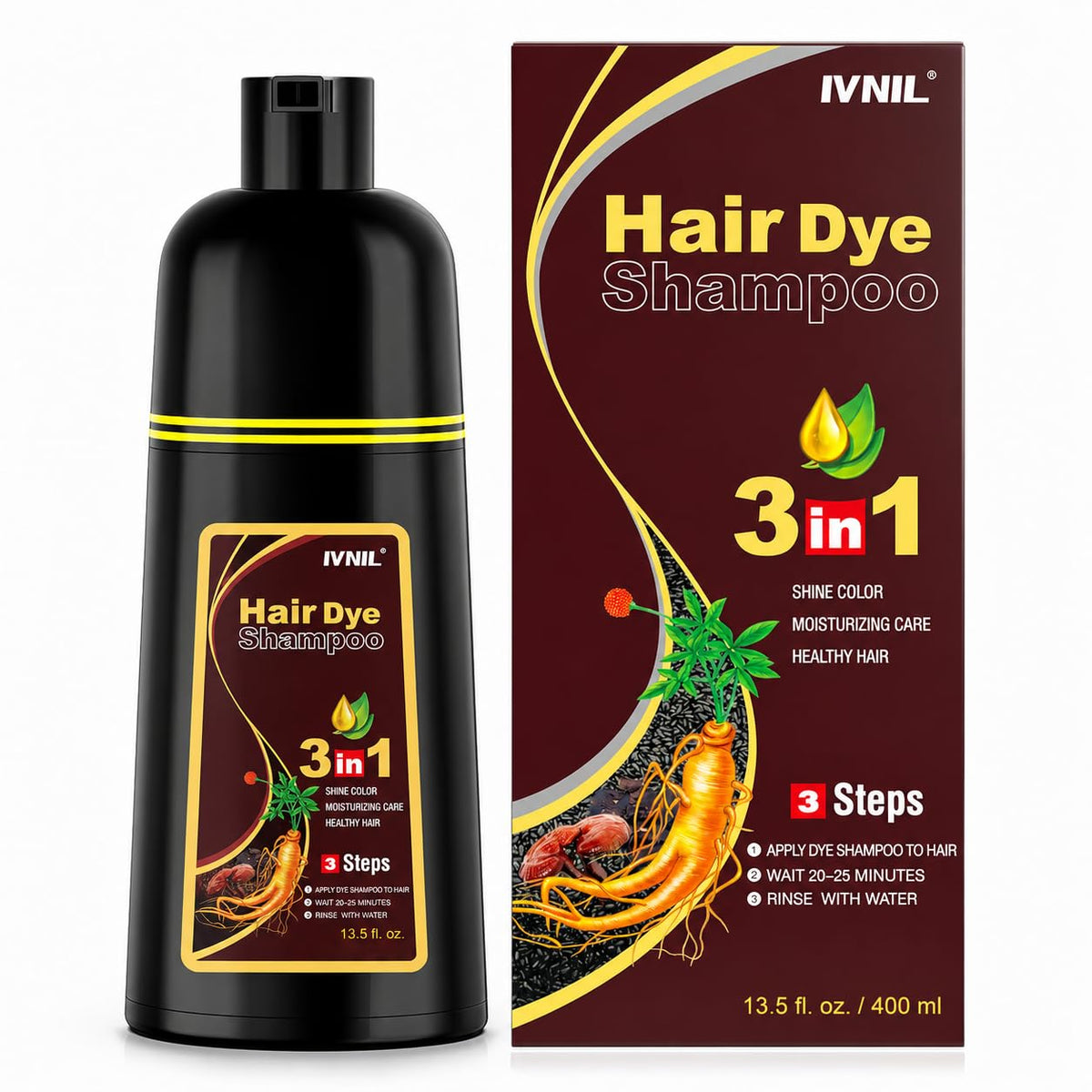 Ivnil Brown Hair Dye Shampoo 590g front view