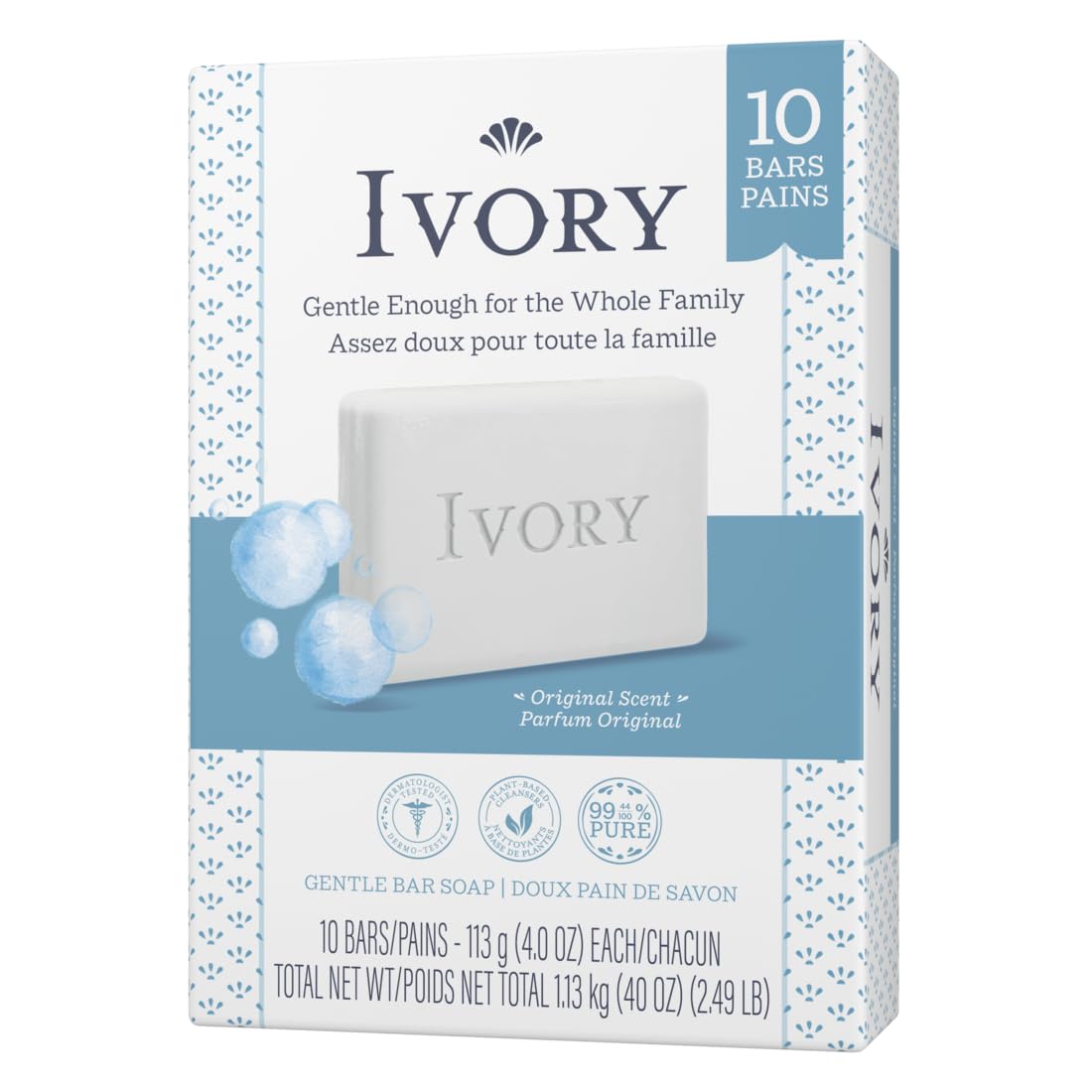 Ivory Bar Soap Original 20 bars stacked in packaging