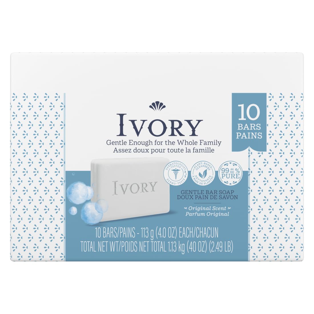 Ivory Bar Soap Original 4 Ounce bar in a bathroom setting
