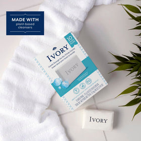 Ivory Bar Soap Original 4 Ounce bar with ingredients on display