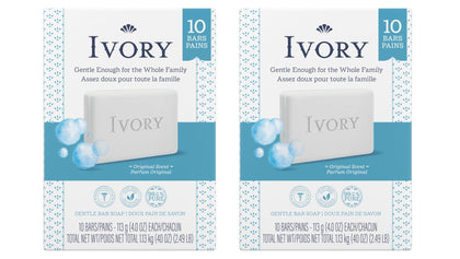 Ivory Bar Soap Original 4 Ounce pack of 20 bars front view