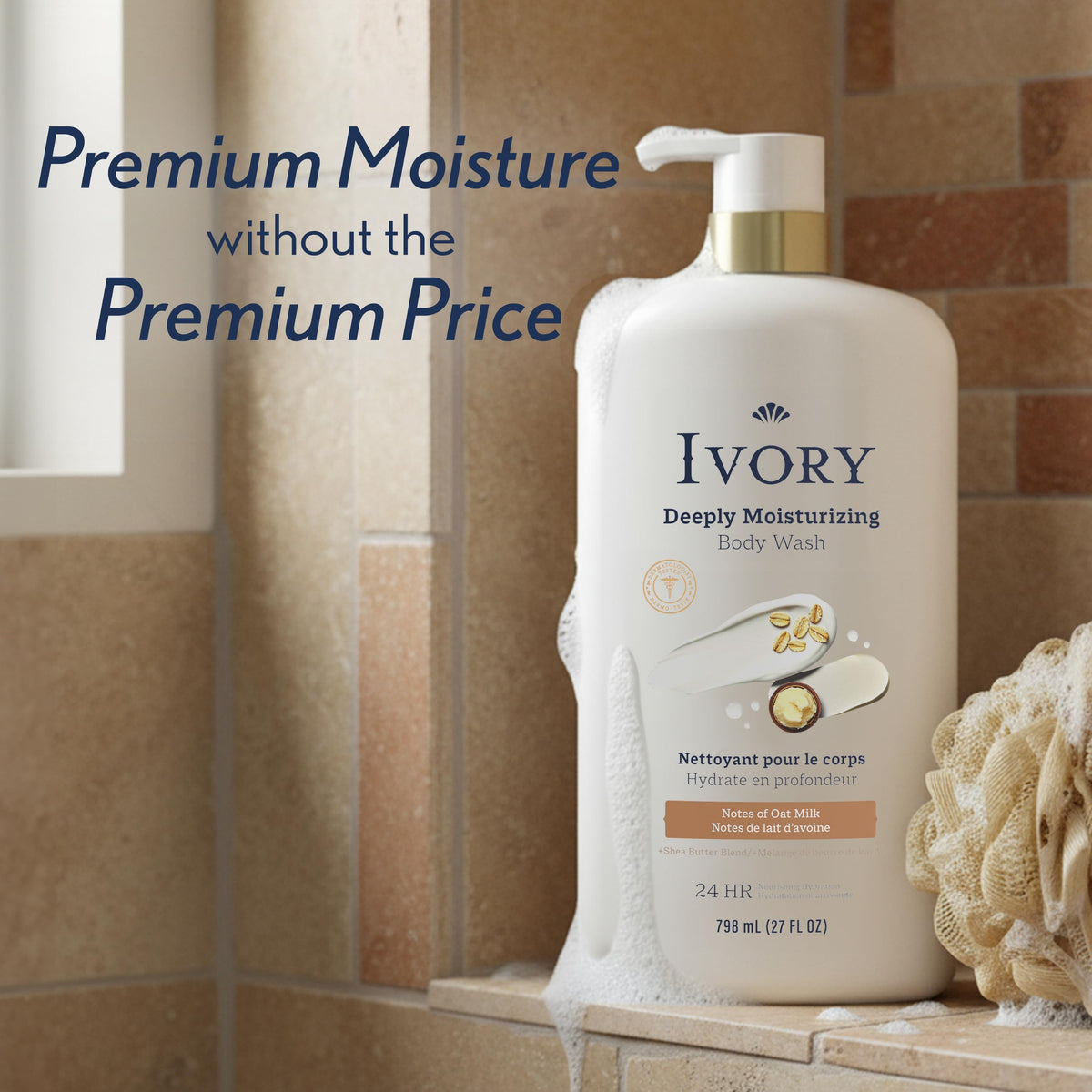 Ivory Body Wash 27 oz on a shelf with other skincare