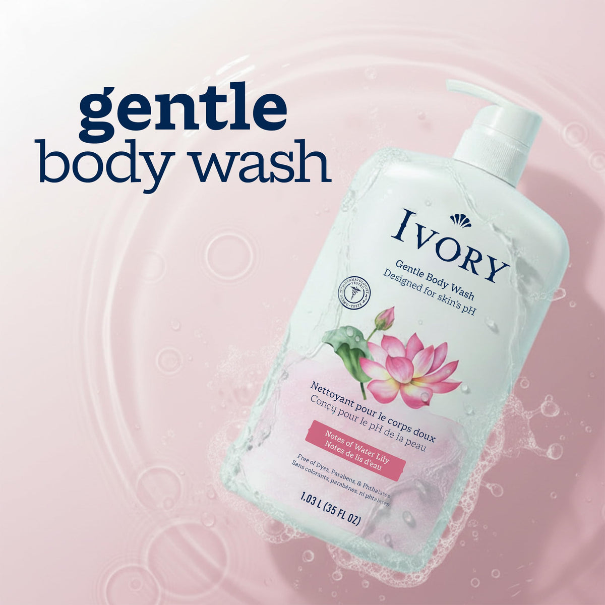 Ivory Body Wash 35 oz back view with ingredient list
