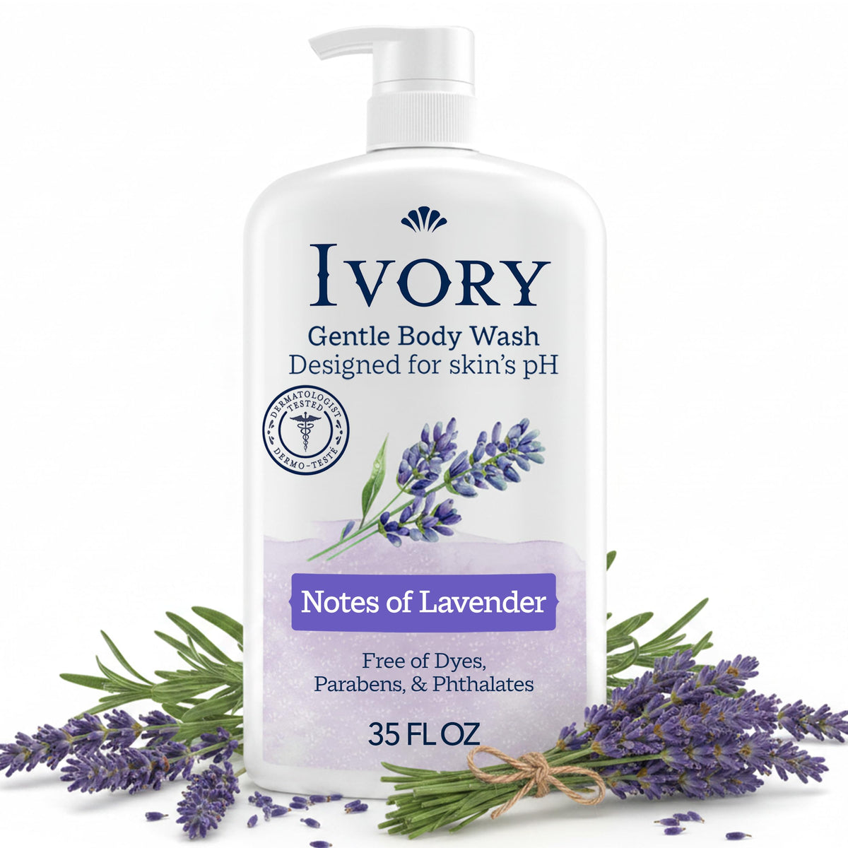 Ivory Body Wash 35 oz front view with lavender scent