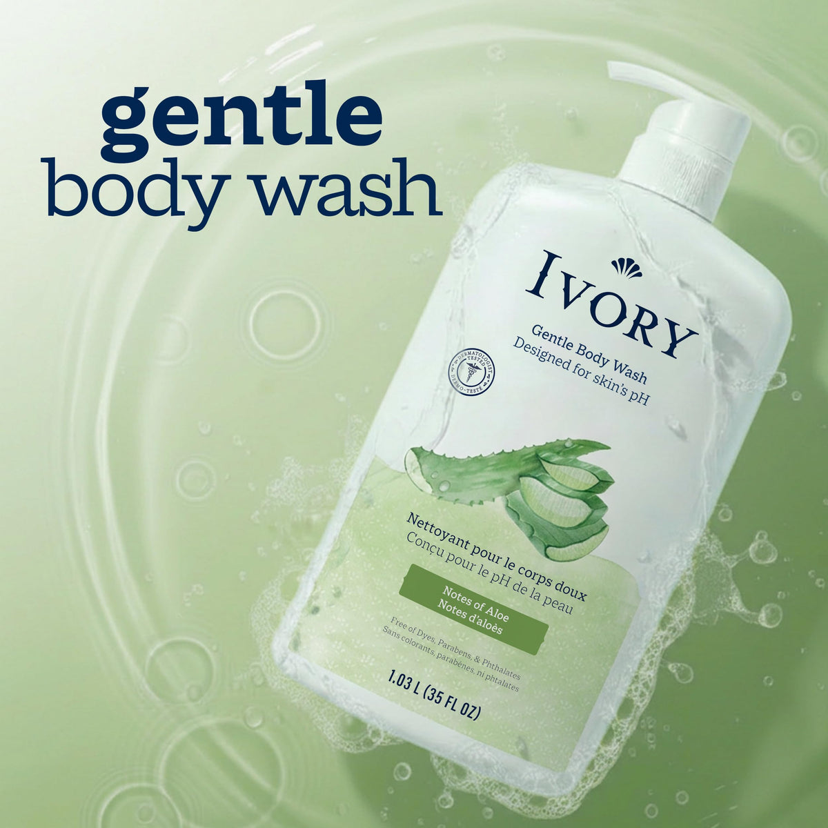 Ivory Body Wash 35 oz with pump dispenser on a bathroom shelf