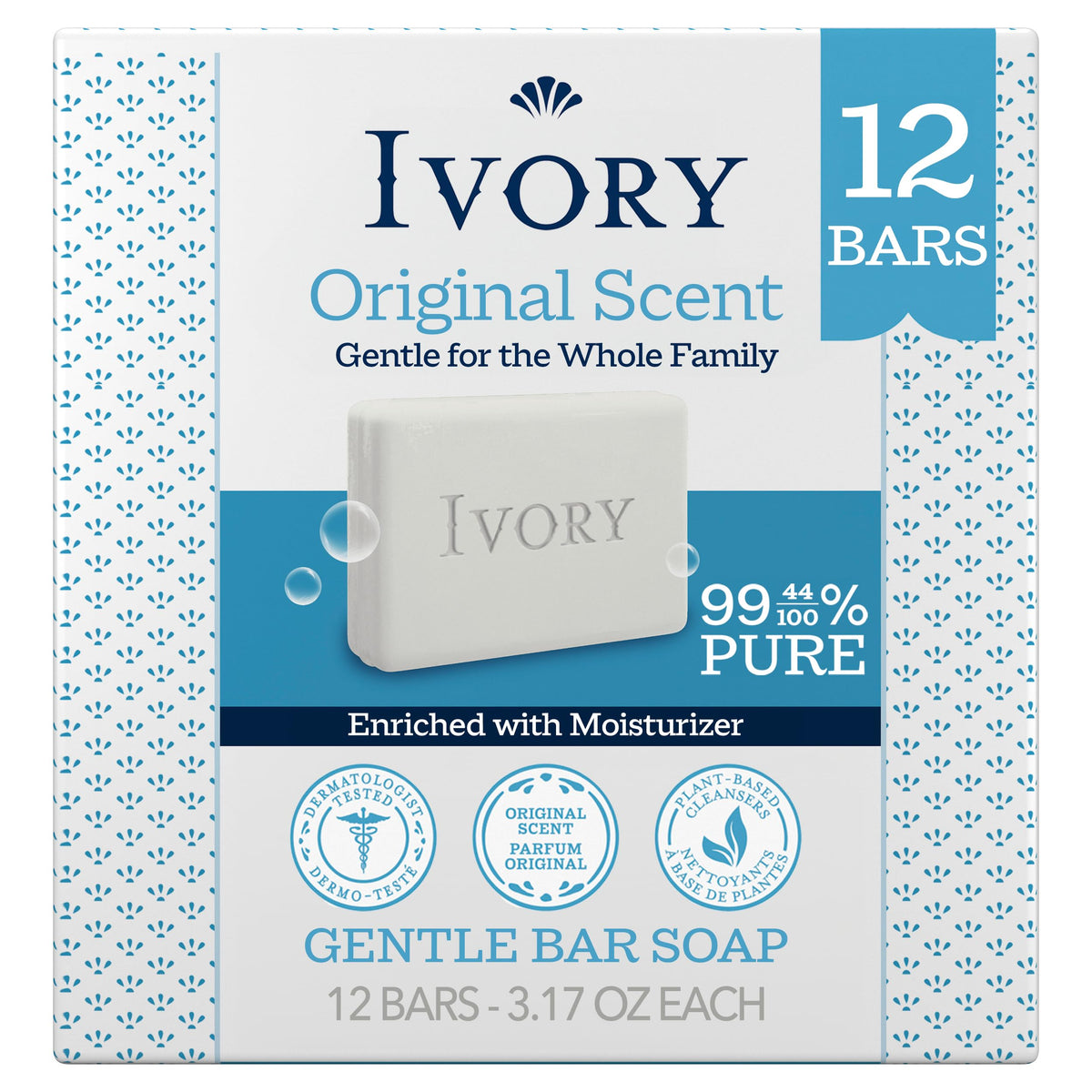 Ivory Gentle Bar Soap 3.17 oz front view with packaging