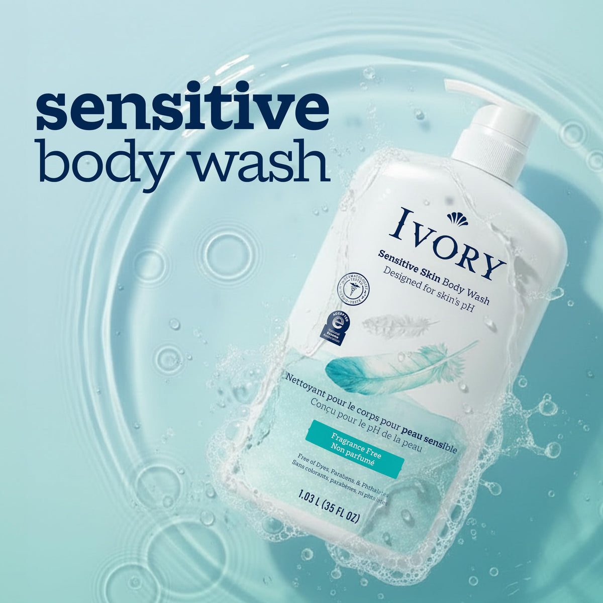 Ivory Sensitive Body Wash bottle with pump