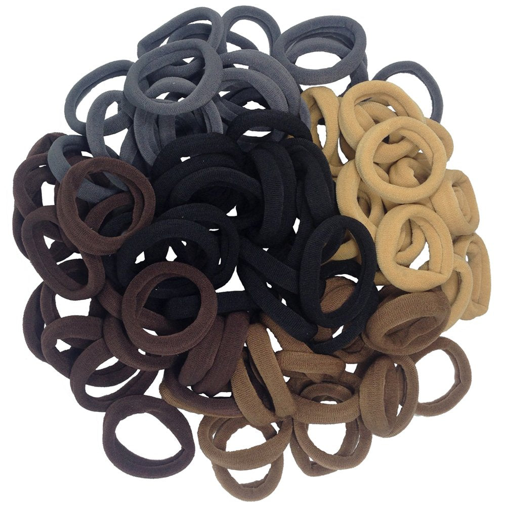 J-MEE Hair Bands 100PCS cotton ponytail holders in neutral colours