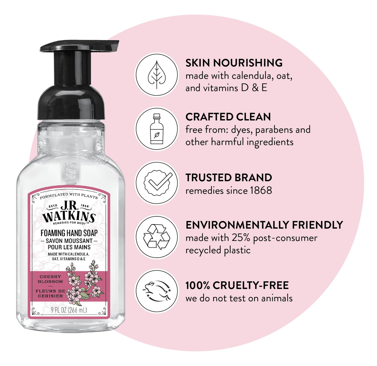 J.R. Watkins Foam Hand Soap Cherry Blossom side view