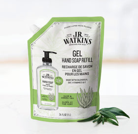 J.R. Watkins Gel Hand Soap in bathroom setting