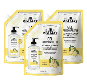 J.R. Watkins Gel Hand Soap Refill 3 Pack Lemon front view