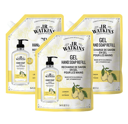 J.R. Watkins Gel Hand Soap Refill 3 Pack Lemon front view