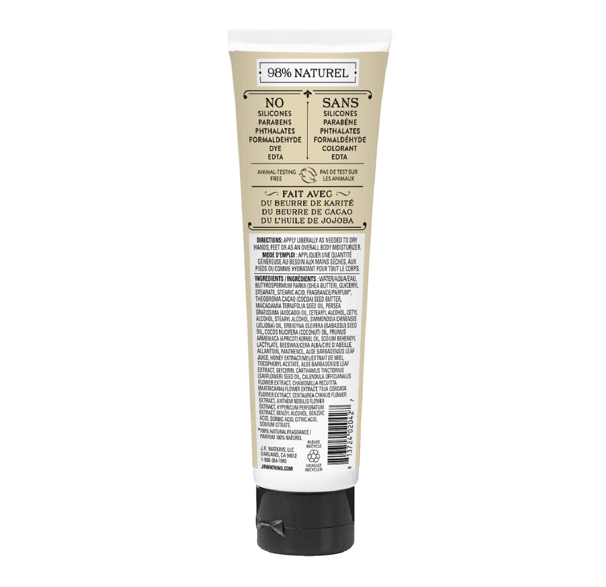 J.R. Watkins Hand Cream Coconut side view