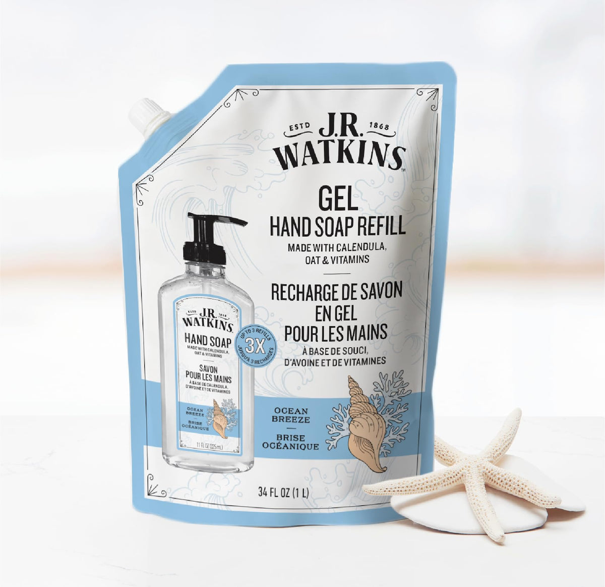 J.R. Watkins hand soap refill in a kitchen setting