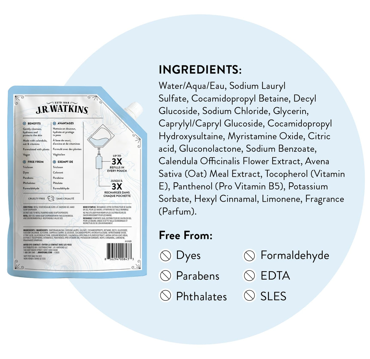 J.R. Watkins hand soap refill packaging with ocean theme