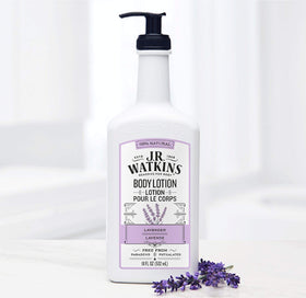 J.R. Watkins Lavender Body Lotion lifestyle scene on bathroom counter